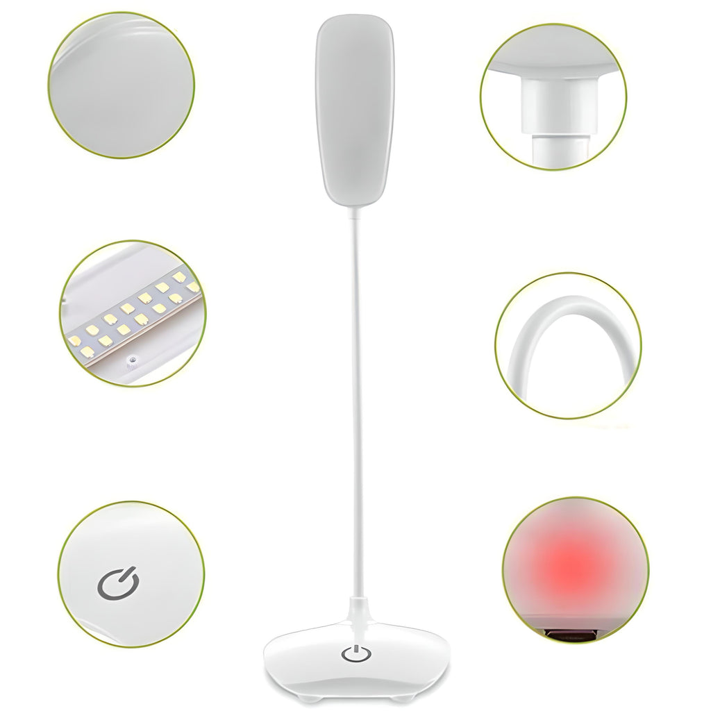 Lampe de bureau LED tactile à col flexible blanc, 14 LED à 5000 K