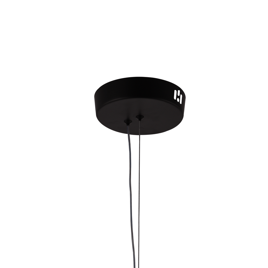 Suspension LED cylindre noir à diffuseur plissé et voile fumé, 29 W
