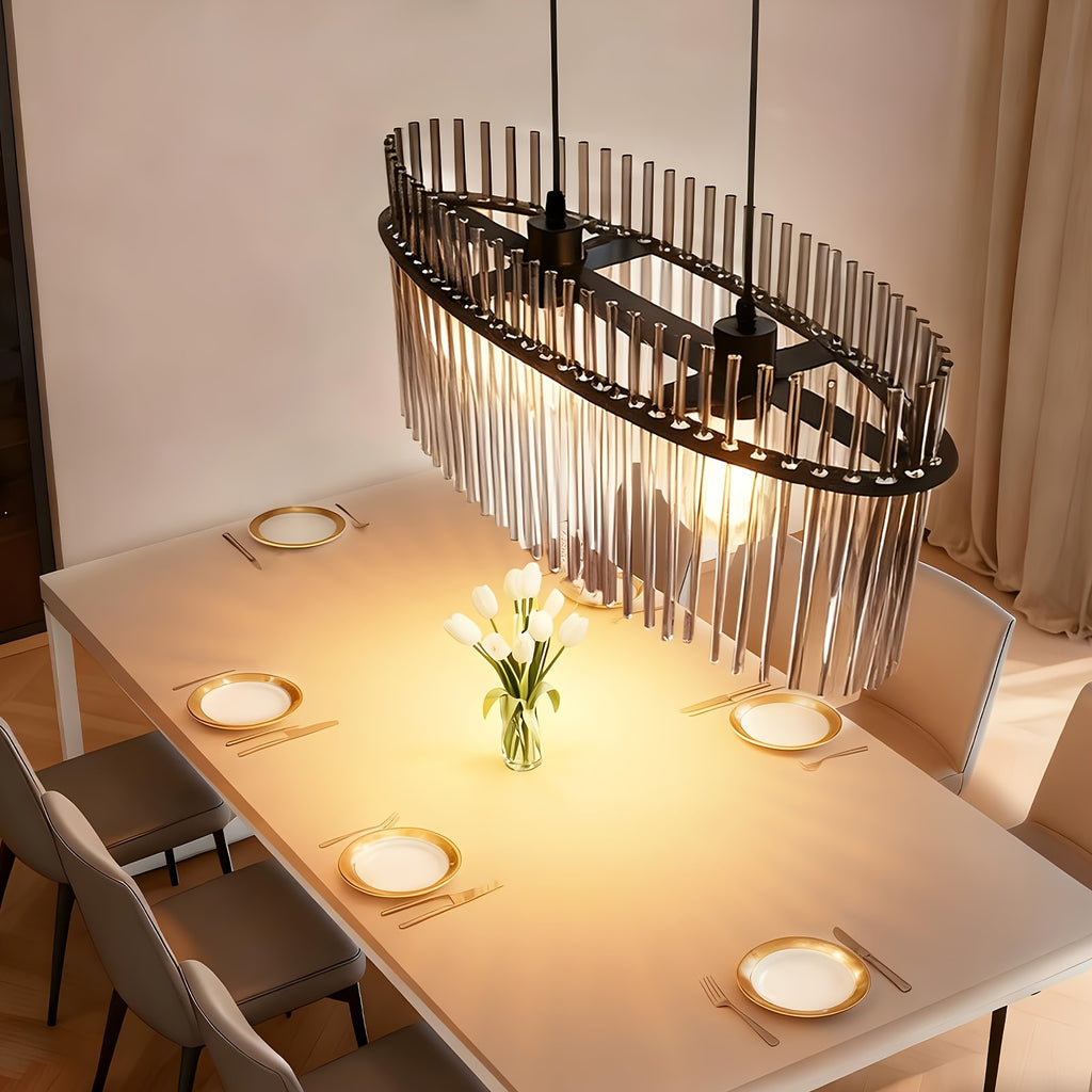 Suspension d'îlot 3 lumières en verre fumé cannelé, barre de 48 cm