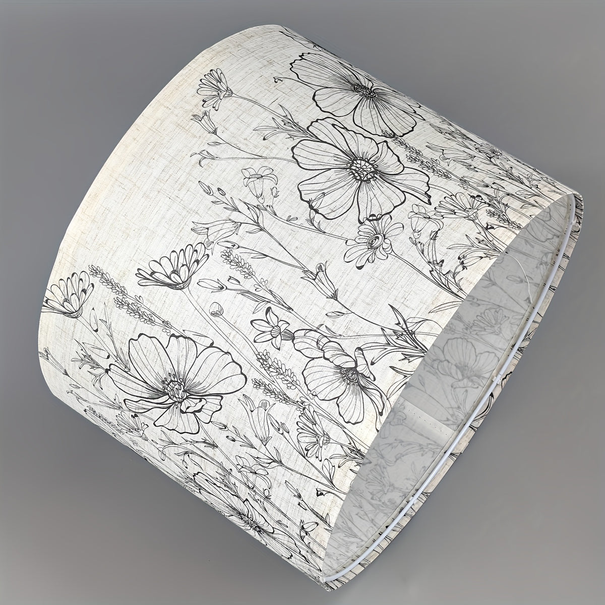 Abat-jour tambour à fleurs des champs dessinées, Ø 33 x H 25 cm