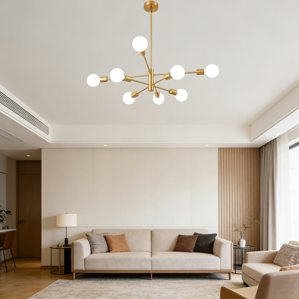 Lustre Sputnik doré à 8 lumières sur tige, Ø 75 cm, E27