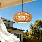 Suspension lanterne en bambou tressé, Ø 40 cm, diffuseur blanc