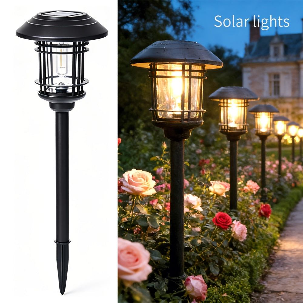 Lanterne solaire de jardin en métal et verre, H 59,5 cm, filament