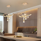 Lustre LED doré à rubans entrelacés et deux cônes, trois teintes
