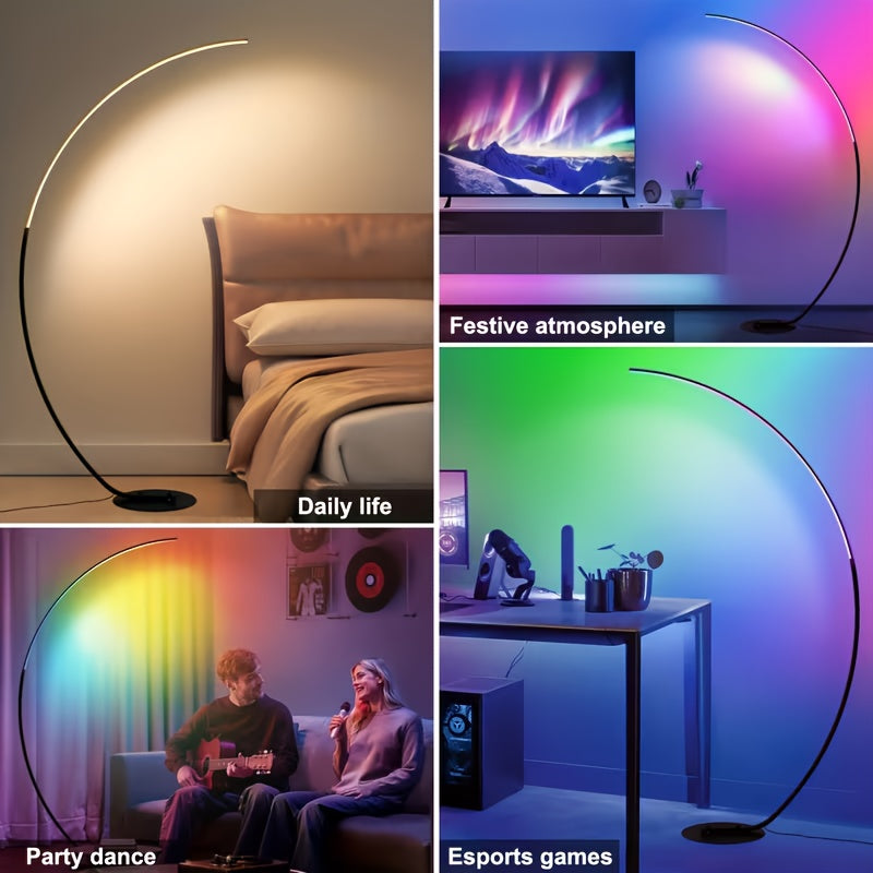 Lampadaire arc LED 31 W multicolore, interrupteur au pied, 165 cm