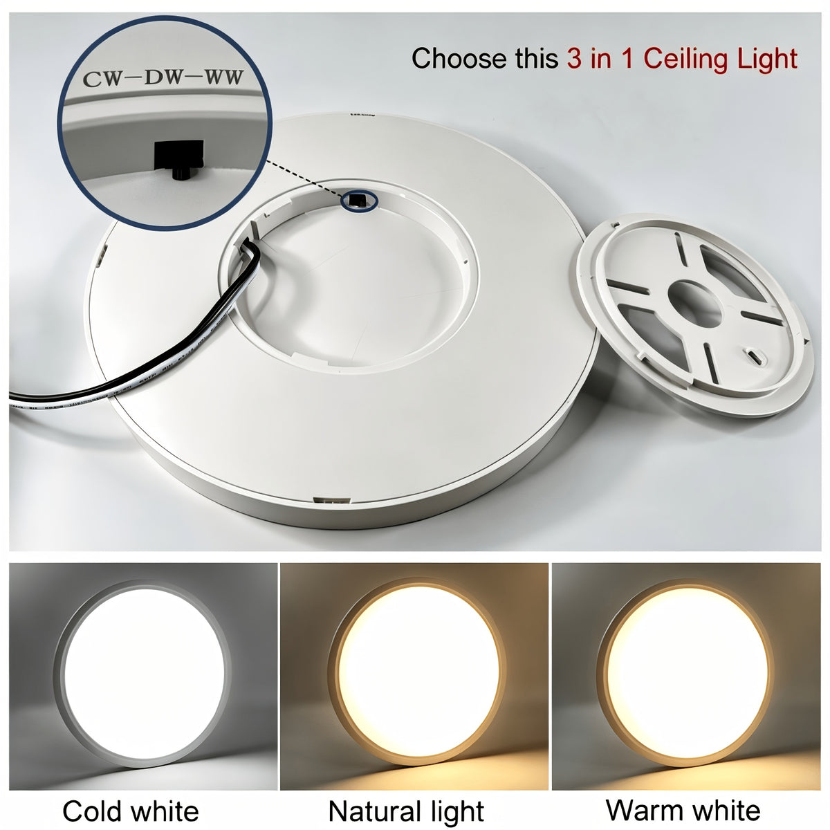 Plafonnier LED rond extra-plat Ø 50 cm, 3 teintes, lot de 2