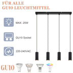Suspension 4 cylindres facettés noirs GU10, barre de 60 cm