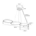 Lustre LED à quatre anneaux en ligne, 88 cm, blanc ou noir