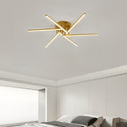 Plafonnier LED à six branches en étoile, doré, blanc ou noir, 76 cm