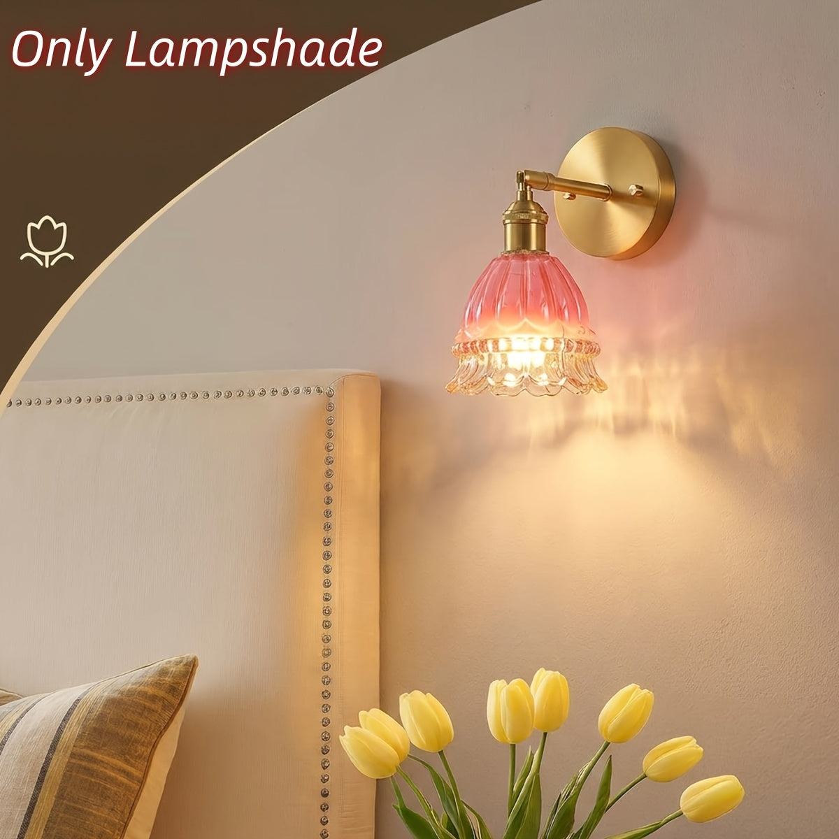 Petite tulipe en verre rose à jupe ondulée pour applique, Ø 12,7 cm