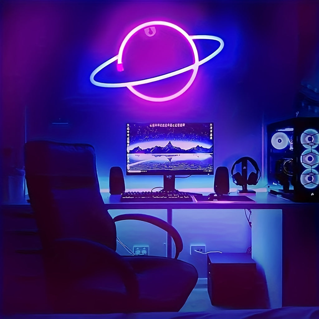 Néon LED planète bicolore à piles ou USB, 30 x 17 cm, 3 coloris