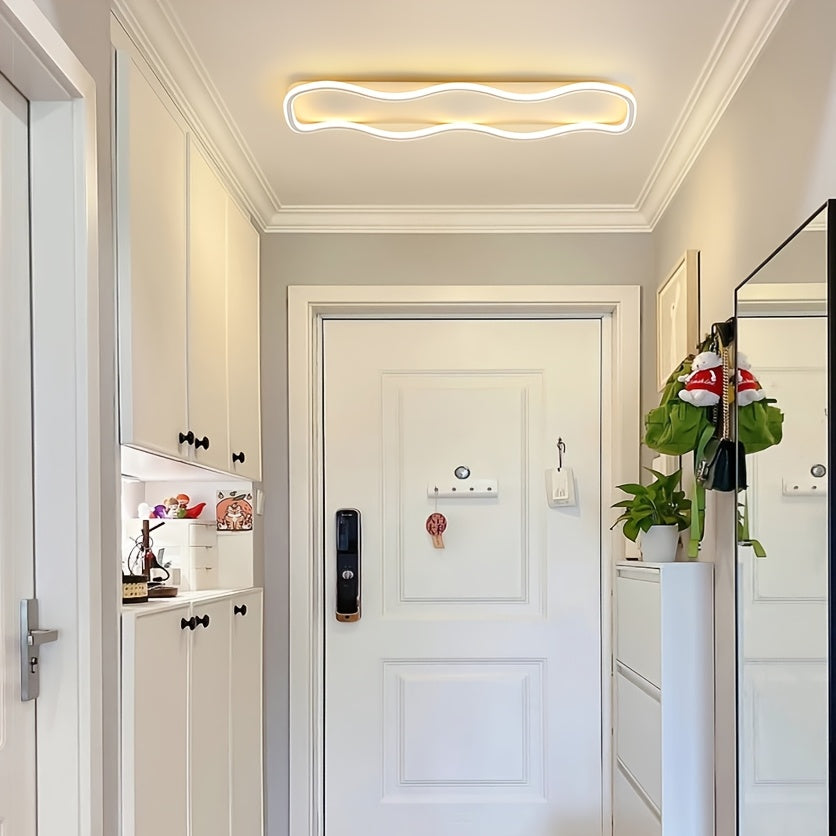 Plafonnier LED long en forme de vague, 60 cm, doré, blanc ou noir