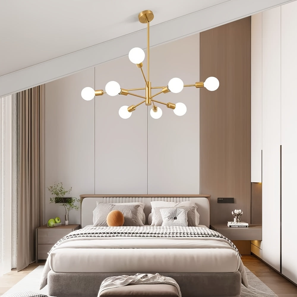 Lustre Sputnik doré à 8 lumières sur tige, Ø 75 cm, E27