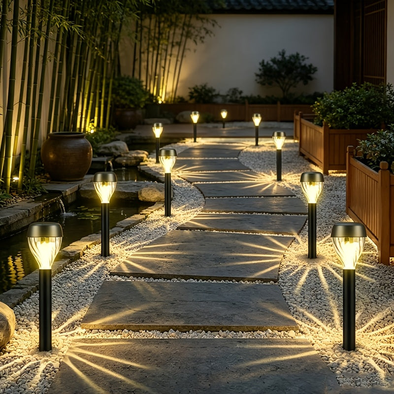 Lot de 8 lampes solaires de jardin noires à diffuseur prismatique