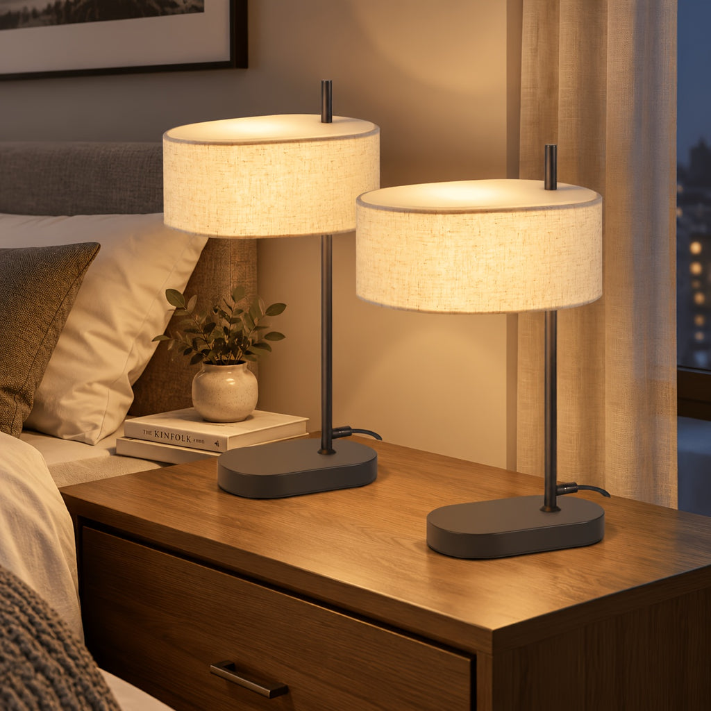 Lot de 2 lampes de chevet noires, abat-jour en lin, douille E14