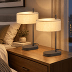 Lot de 2 lampes de chevet noires, abat-jour en lin, douille E14