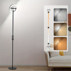 Lampadaire noir à anneaux LED rotatifs 36 W, réglable en continu
