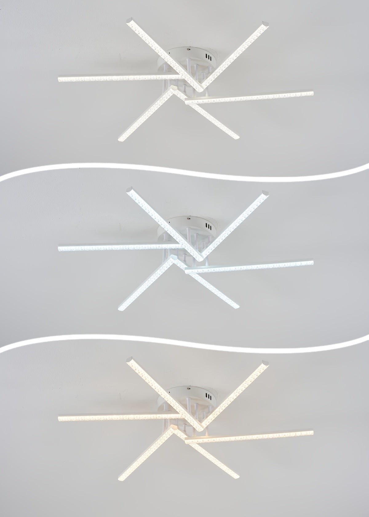 Plafonnier LED à six branches en étoile, doré, blanc ou noir, 76 cm