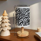 Lampe de chevet zébrée noir et blanc, abat-jour cylindre et LED USB