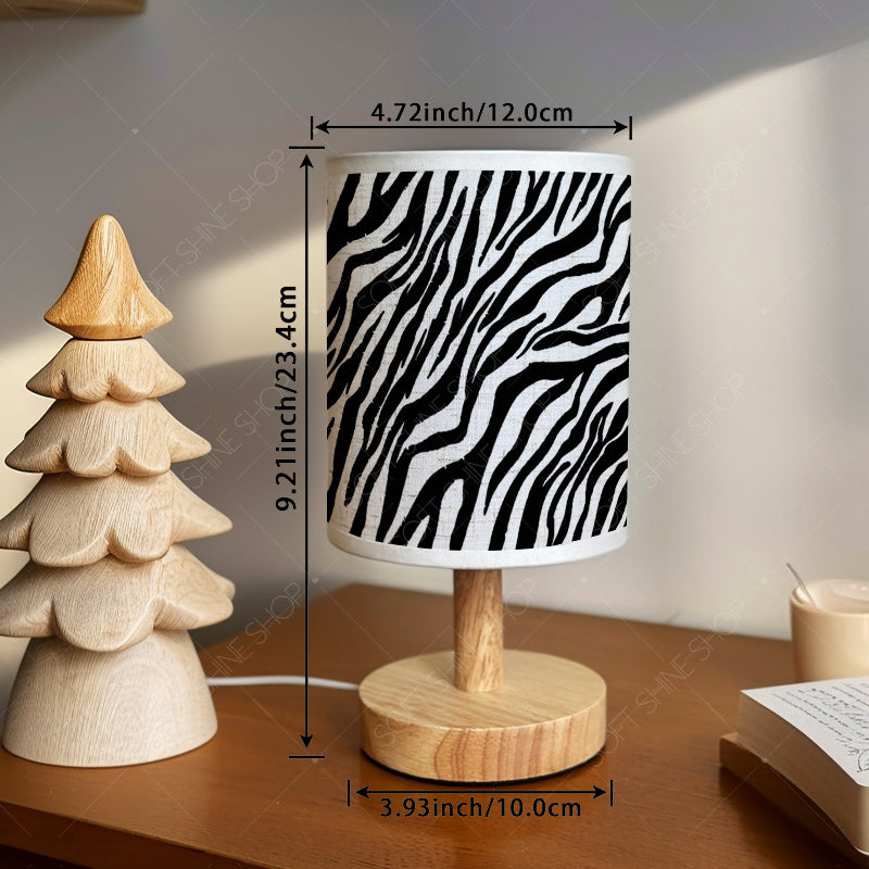 Lampe de chevet zébrée noir et blanc, abat-jour cylindre et LED USB