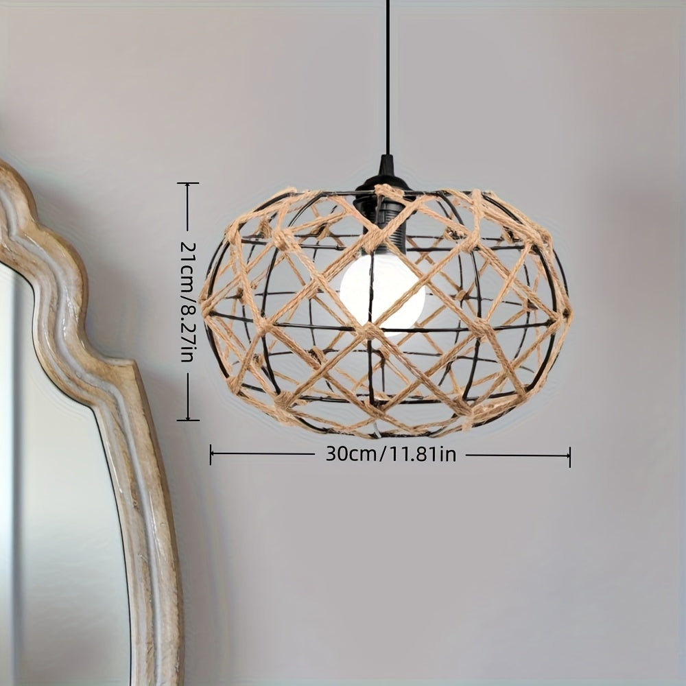 Abat-jour boule en corde de jute sur cage noire, Ø 30 x H 21 cm