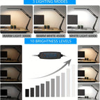 Lampe d'architecte à pince LED, bras métal blanc ou noir, USB