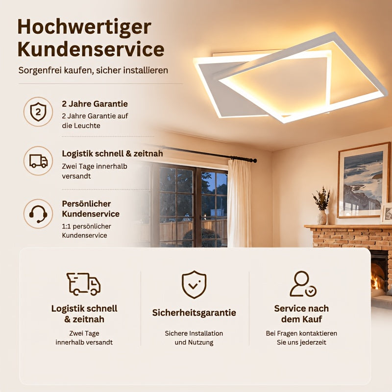 Plafonnier LED à deux carrés superposés de 30 cm, 44 W, noir ou blanc