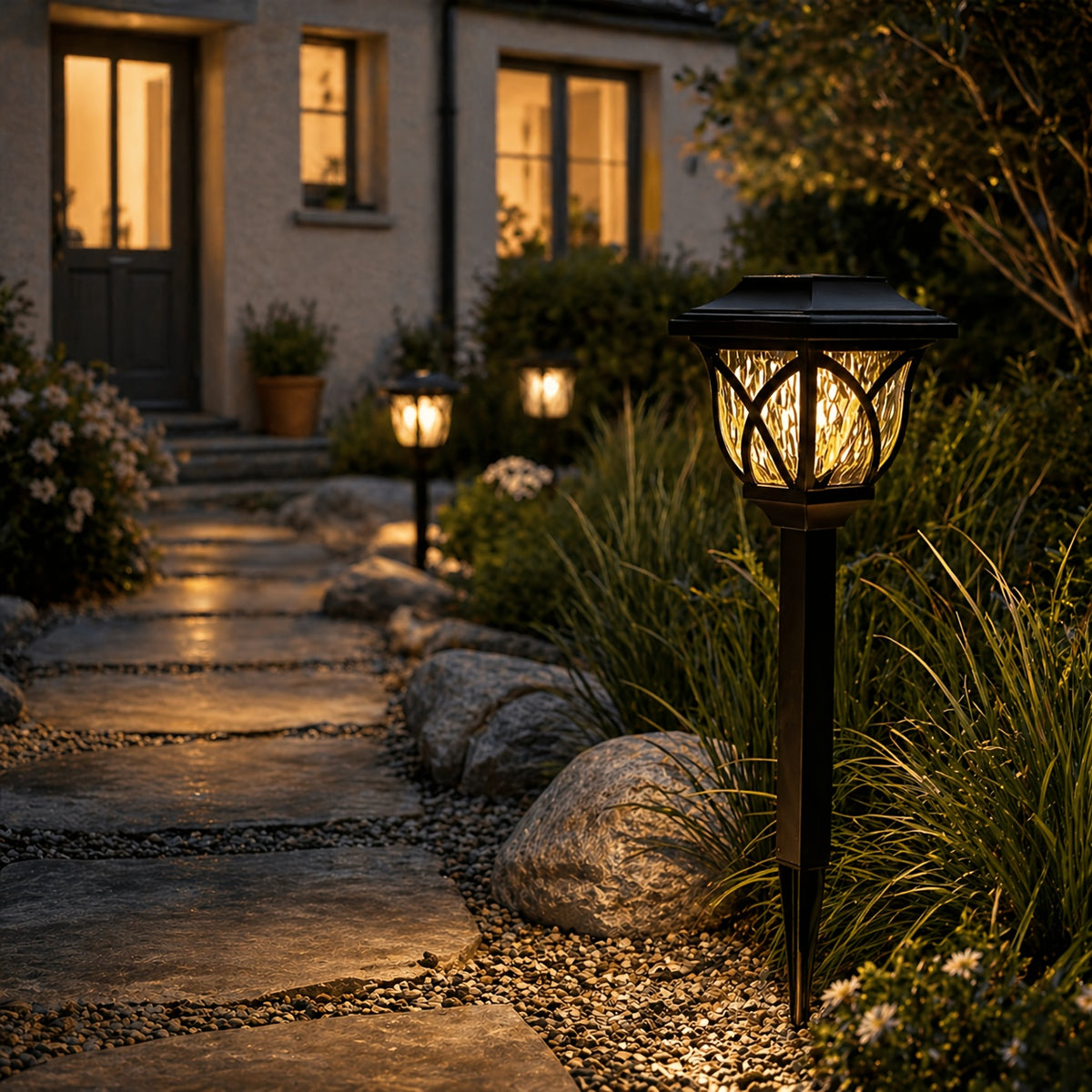 Lampe solaire lanterne à treillis et diffuseur ondé, lot de 6