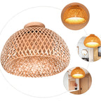 Plafonnier dôme en bambou tressé, Ø 30 cm, culot E27 et platine bois