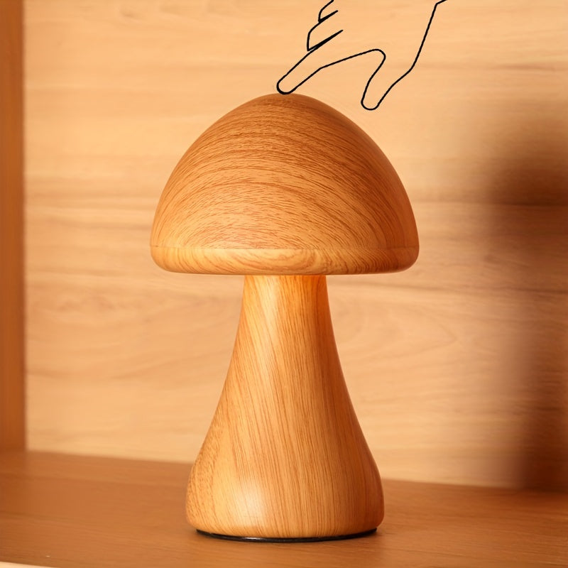 Lampe champignon effet bois, veilleuse tactile rechargeable 17 cm