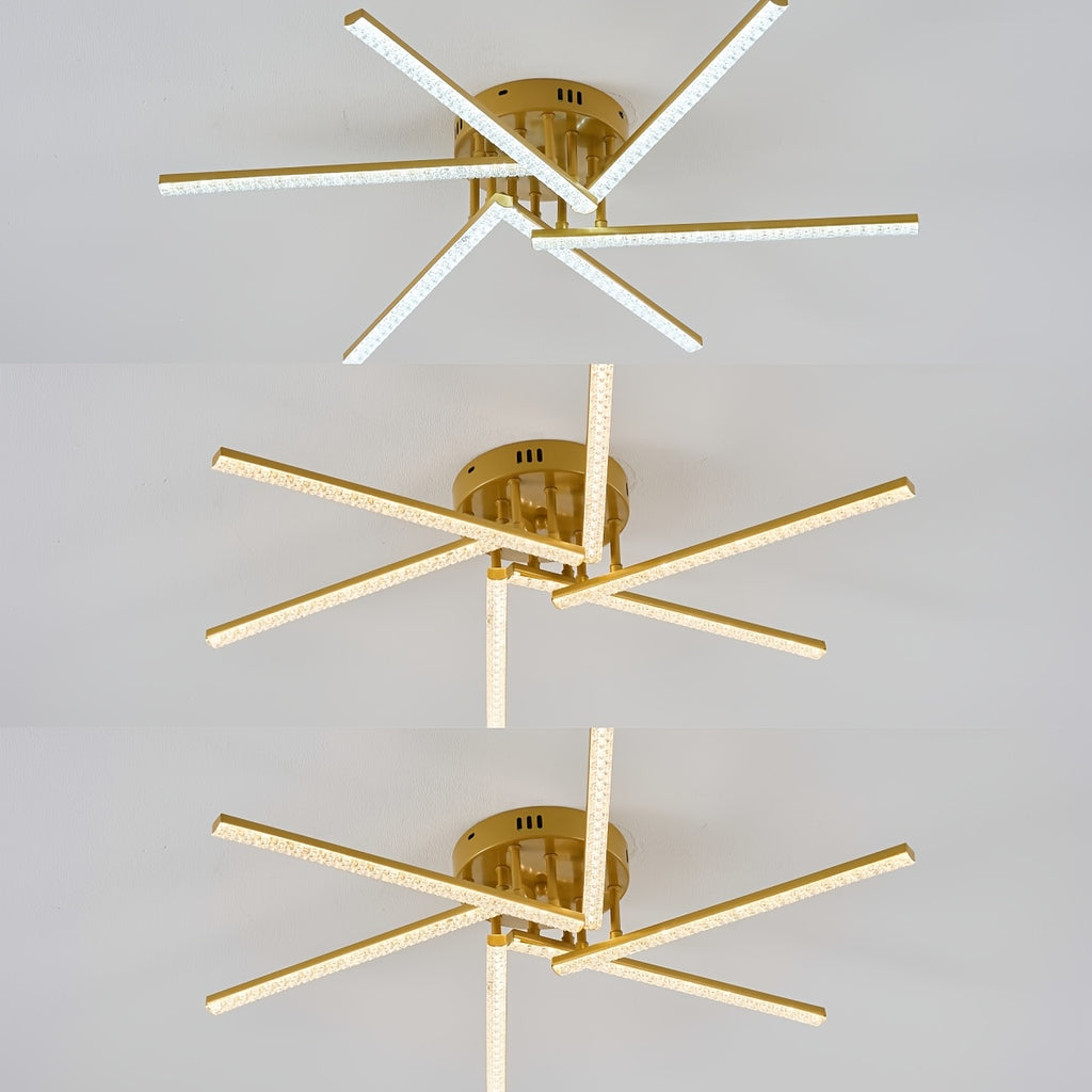 Plafonnier LED à branches rayonnantes, doré, noir ou blanc, 76 cm
