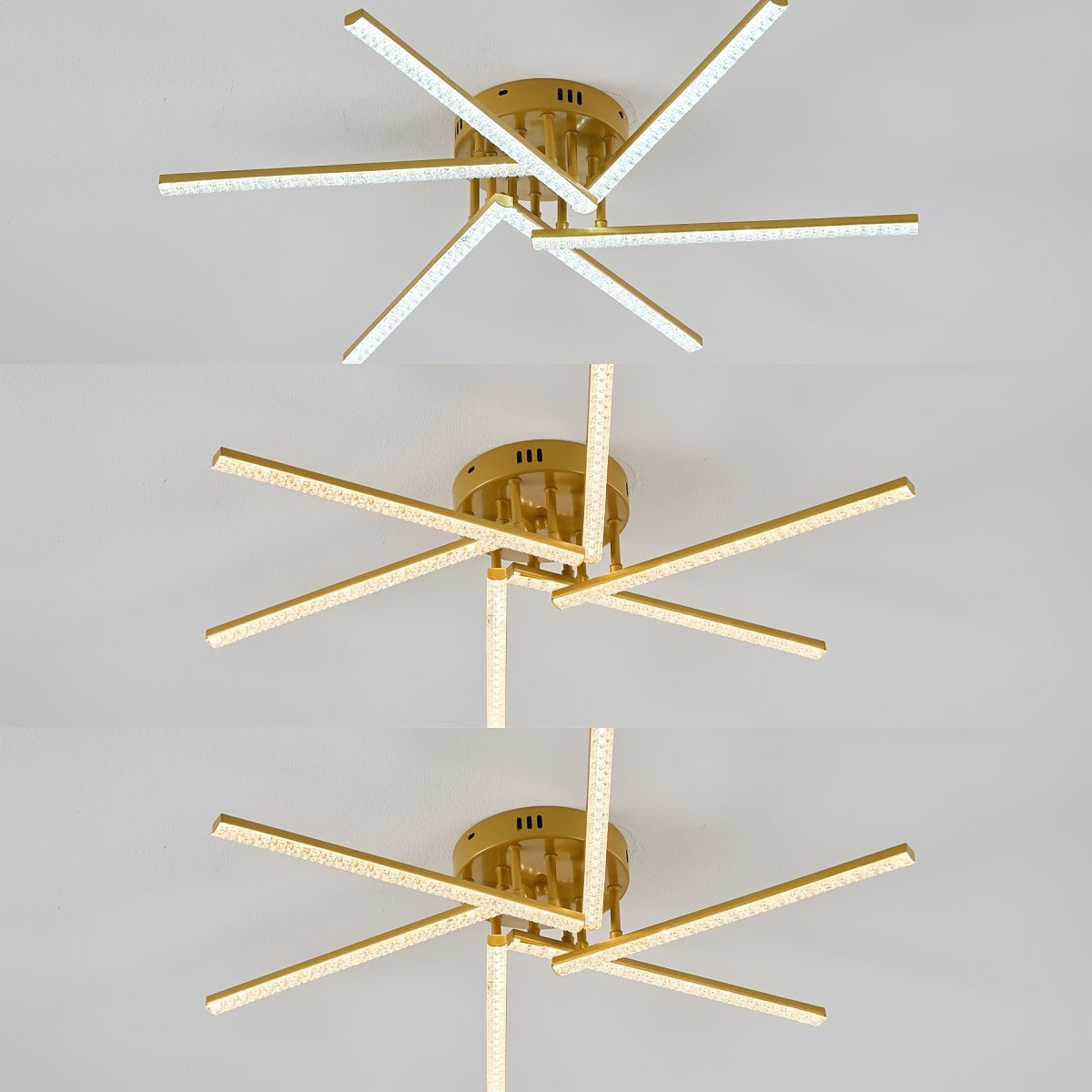 Plafonnier LED à branches rayonnantes, doré, noir ou blanc, 76 cm