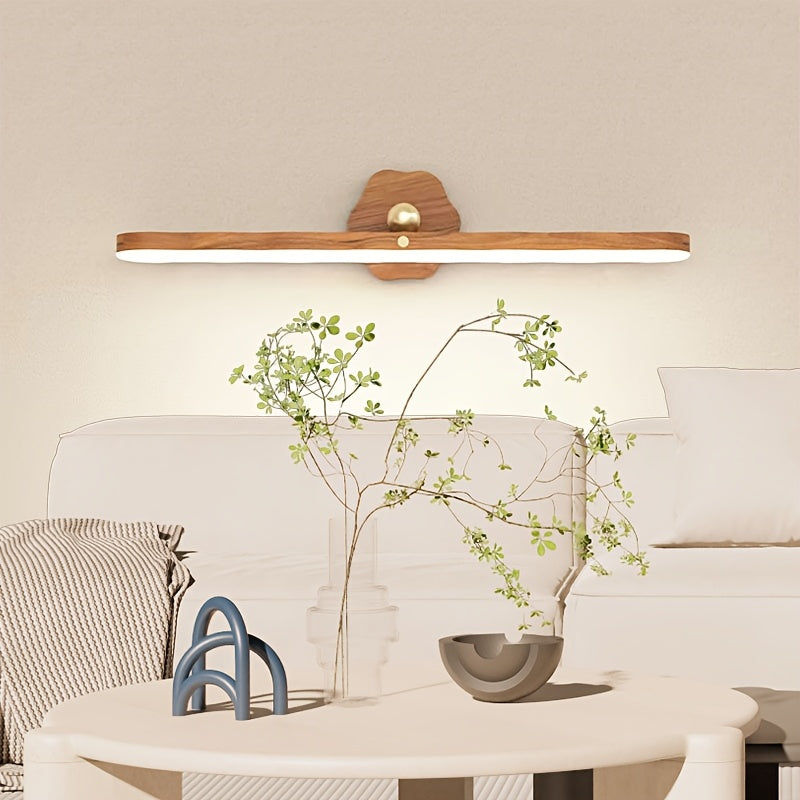 Applique murale LED barre rotative effet bois, tactile et sans fil