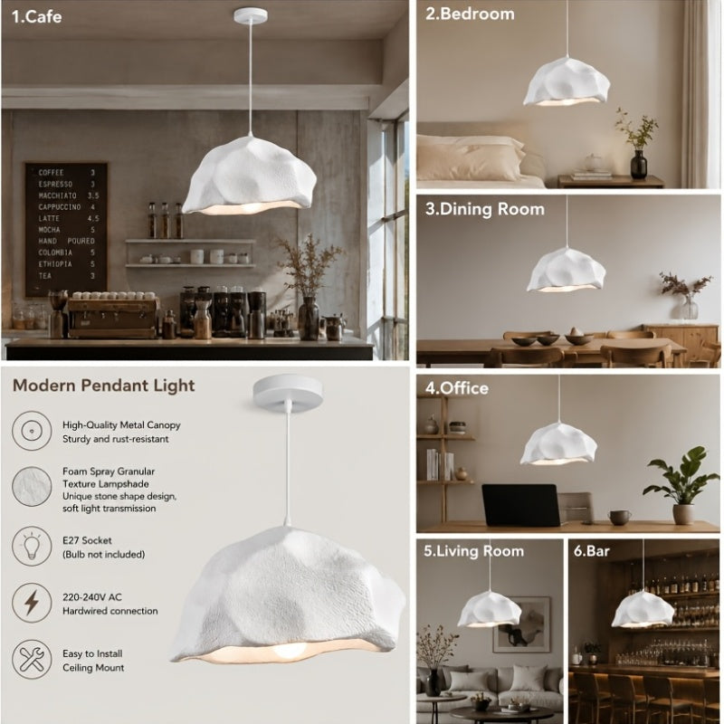 Suspension effet roche blanche texturée, 45 cm, esprit japonais
