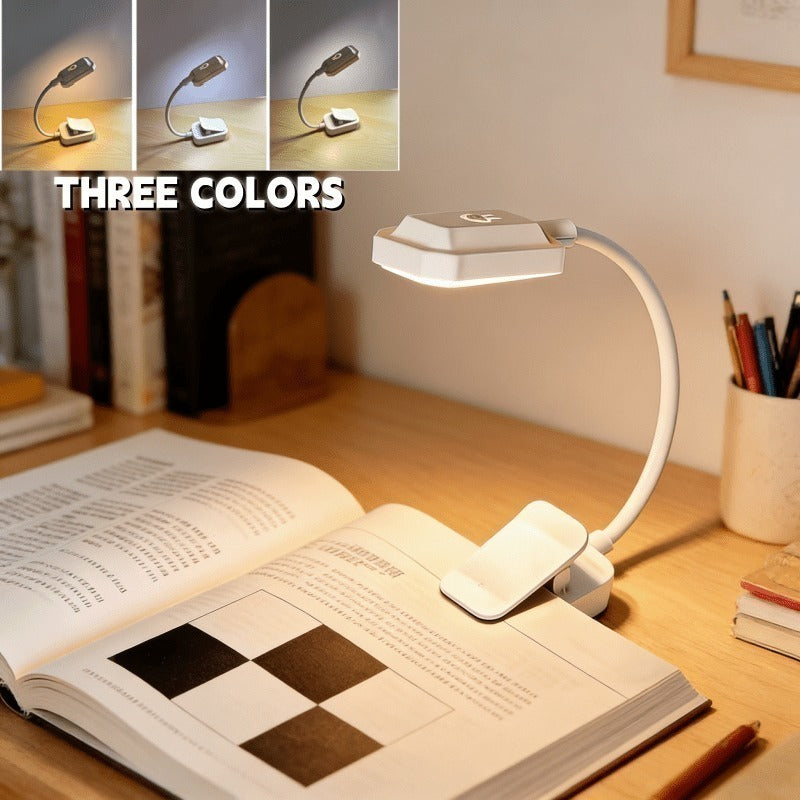 Mini lampe de lecture à pince blanche, 3 teintes, socle stable