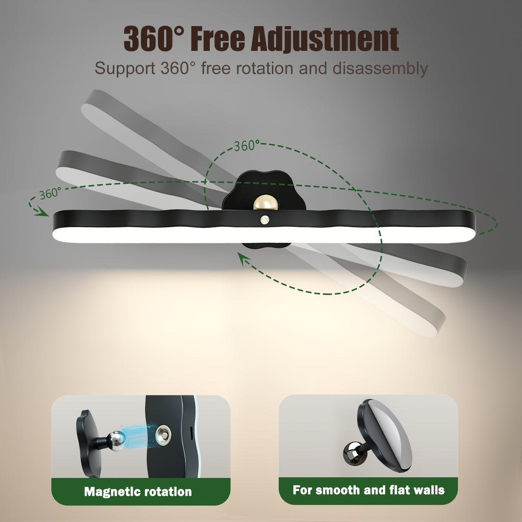Applique murale LED noire rotative de 30 cm, liseuse sans fil