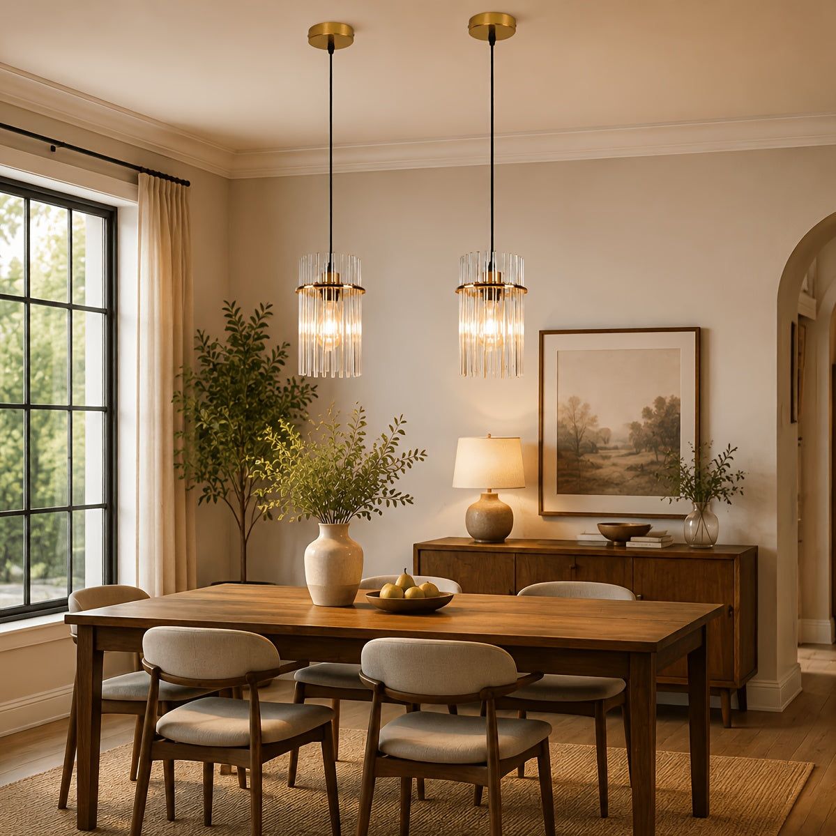 Lot de 2 suspensions, grille métal et bois ou baguettes de verre