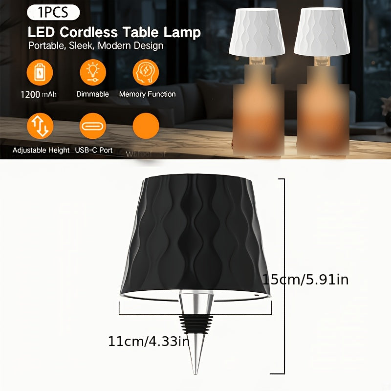 Lampe sans fil pour bouteille, abat-jour ondulé, recharge USB-C