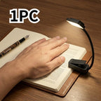 Lampe de lecture à pince noire rechargeable, tête plate, col 14,5 cm