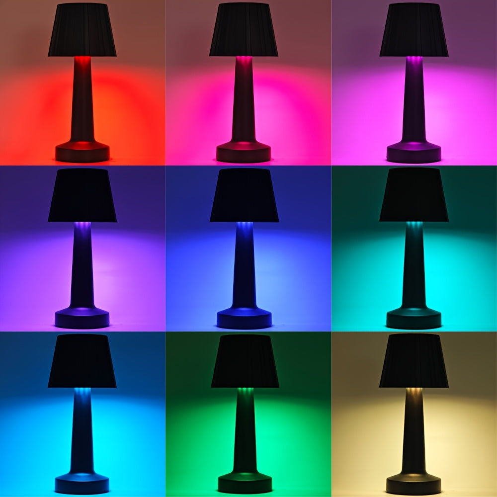 Lampe de table sans fil RVB noire à abat-jour plissé, tactile