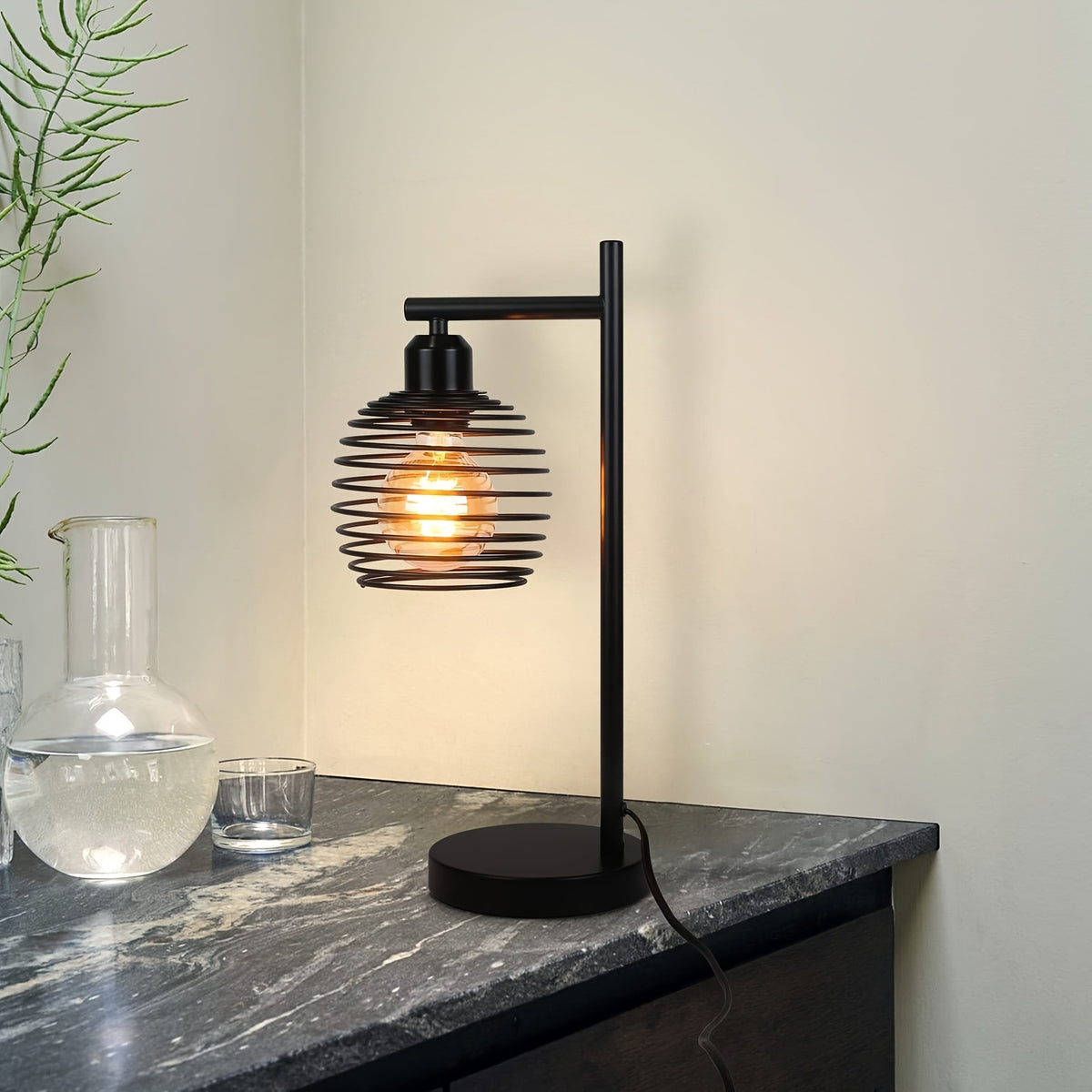 Lot de 2 lampes de chevet noires à cage spirale en métal, douille E27
