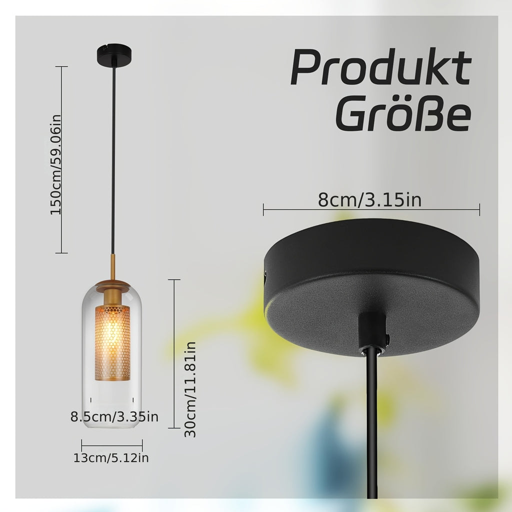 Suspension ovale en verre transparent à cœur doré, à l'unité