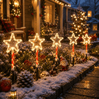 Guirlande solaire de Noël à 5 étoiles sur piquets sucre d'orge