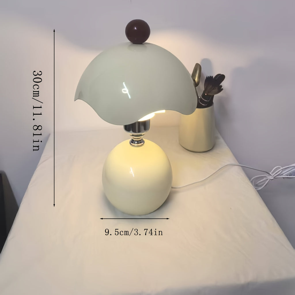 Lampe de chevet champignon crème rétro, chapeau ondulé et LED