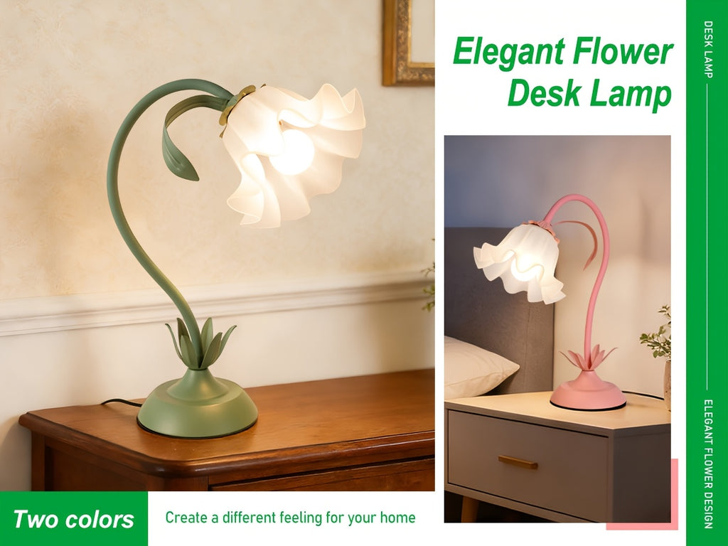 Lampe fleur à col flexible, corolle acrylique, vert ou rose, USB