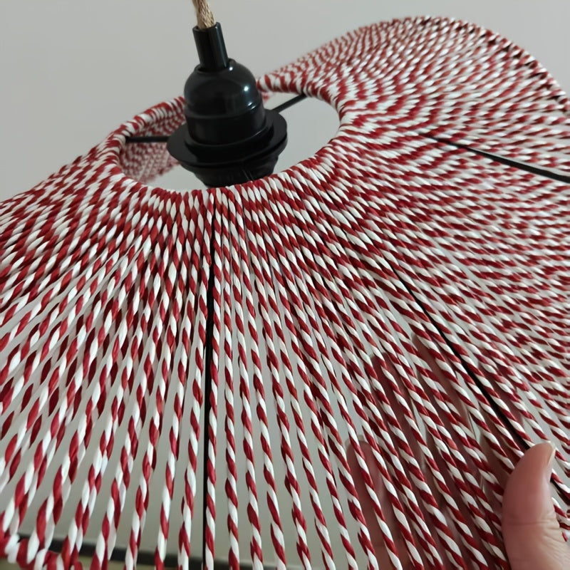 Abat-jour chapeau ondulé en cordelette rouge et blanche, Ø 40 cm
