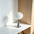Lampe champignon en verre ovale sur pied chromé, USB, 3 teintes