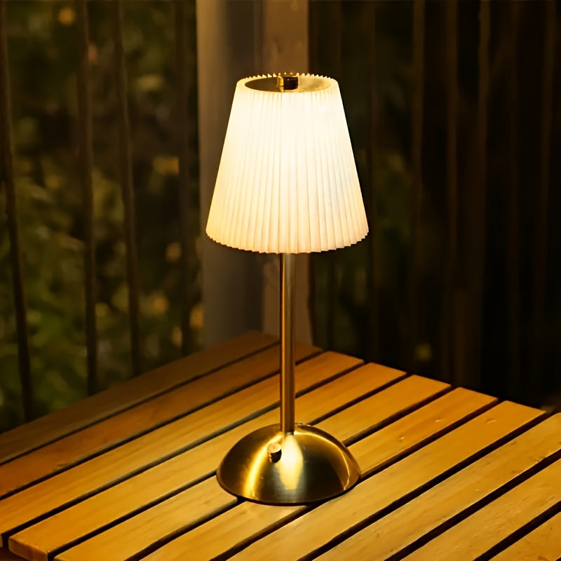 Paire de lampes sans fil plissées, socle doré en dôme, 30 cm