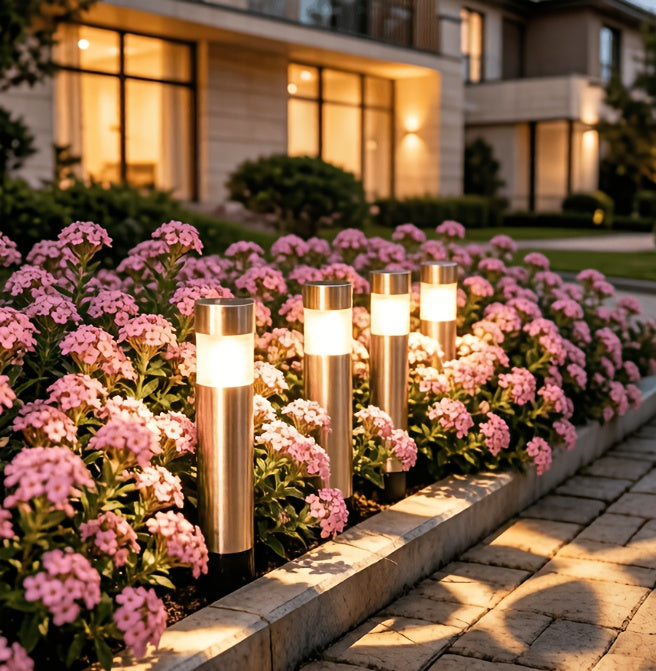 Borne solaire cylindrique pour jardin contemporain