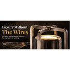 Lampe sans fil rechargeable tactile à cylindre transparent, argentée